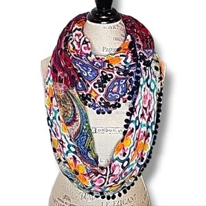 Lulla Collections By Bindya Multicolored & Pattern Pom Edge Infinity Scarf - OS
